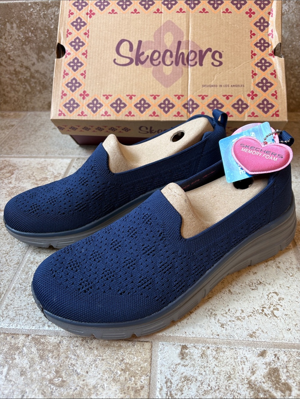 Skechers Navy Knit Slip-On Memory Foam Sneakers